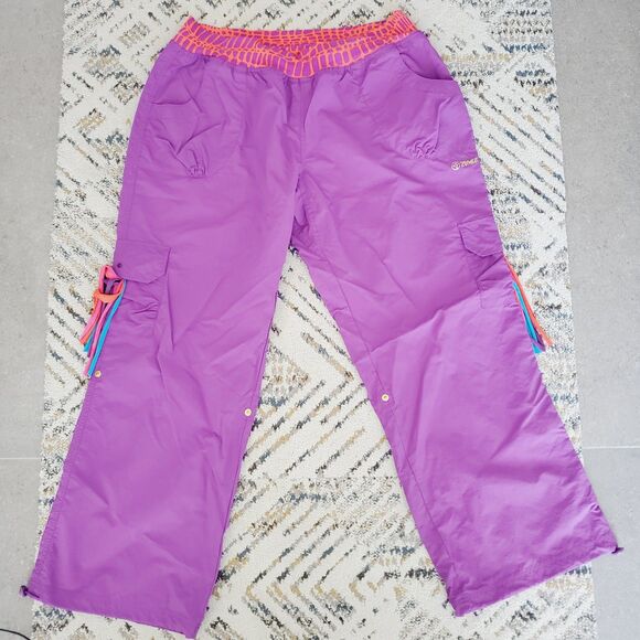 Zumba Samba Cargo Pants Purple Neon Parachute Hip Hop 80's 90s Dance Women XXL - Picture 1 of 10